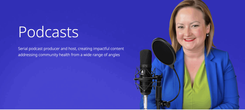 female professional podcaster at the mic